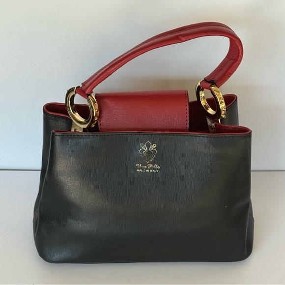 Vera Pelle Black and Red Leather Handbag - Picture 3 of 11